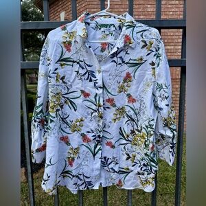 Chico's Floral Button-Up Blouse - White, Green, Yellow, Red